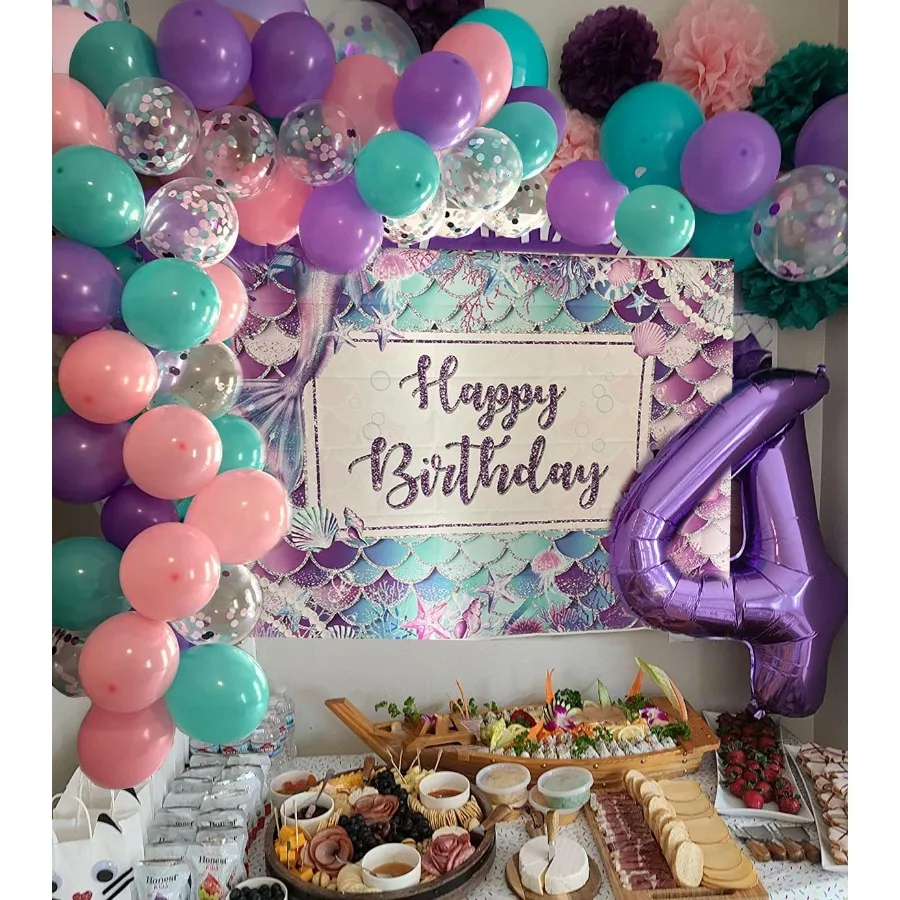 Pink and Purple Party Balloons 50 Pcs 12 Inches Purple and Pink Teal Blue Latex Balloons for Birthday Celebration Under The Sea