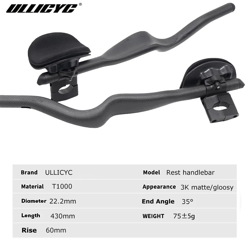 

ULLICYC 3K Full Carbon Road Bike Rest TT Handlebar,Triathlon Time Trial,Matte/Glossy ,35° ,For Aero Extension Handlebar,bicycle