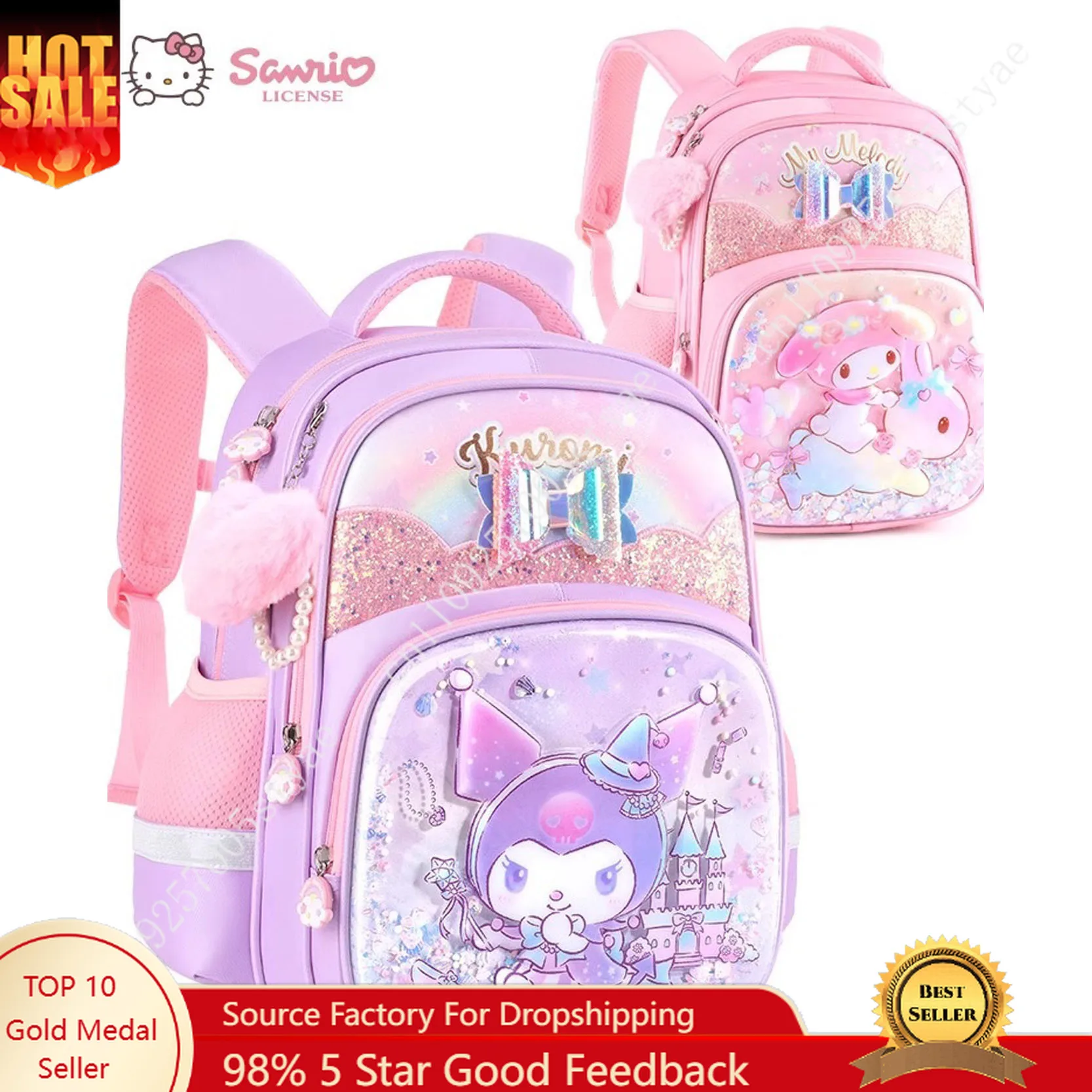 

Рюкзак Hello Kitty для девочек, учениц начальной школы, с поддержкой спины, снижающий нагрузку, милый, на плечо