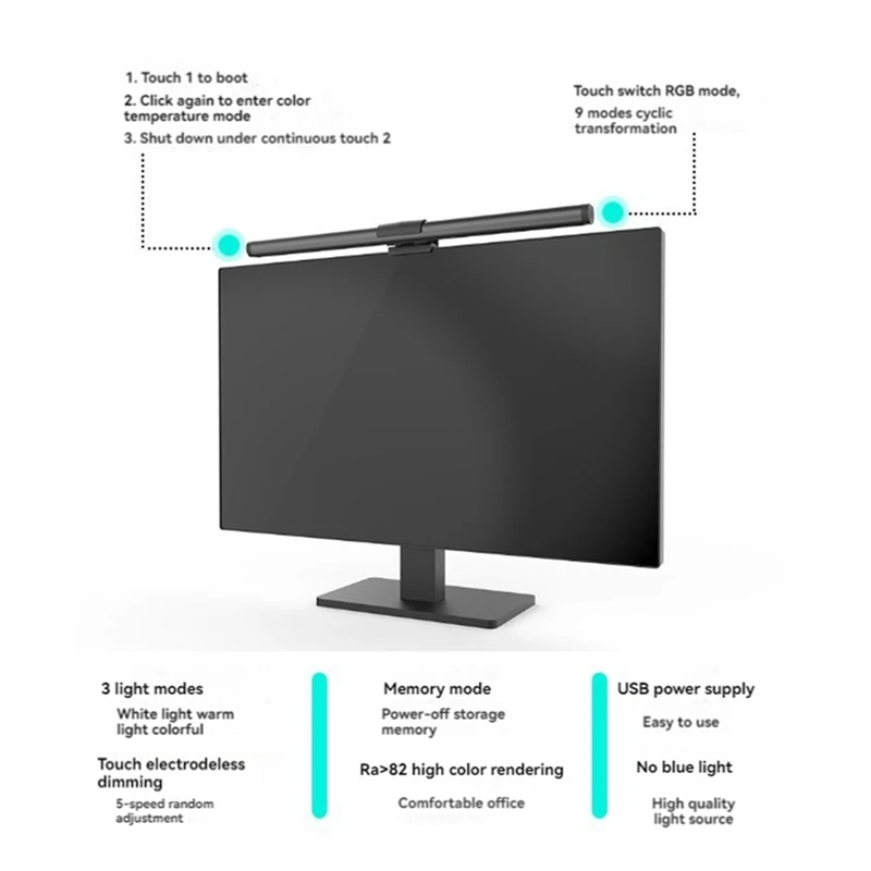 LED Desk Lamp Monitor Light Bar Eye-Care Stepless Dimming Lighting USB Table Lamp Computer Light Bar For Work/Gaming