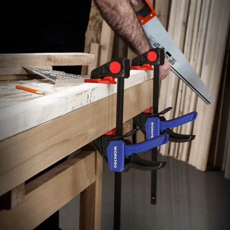 WORKPRO 2PC Ratchet Bar Clamp Set 12-Inch Quick Release and One-Handed Heavy-Duty Bar Clamp/Spreader for Woodworking
