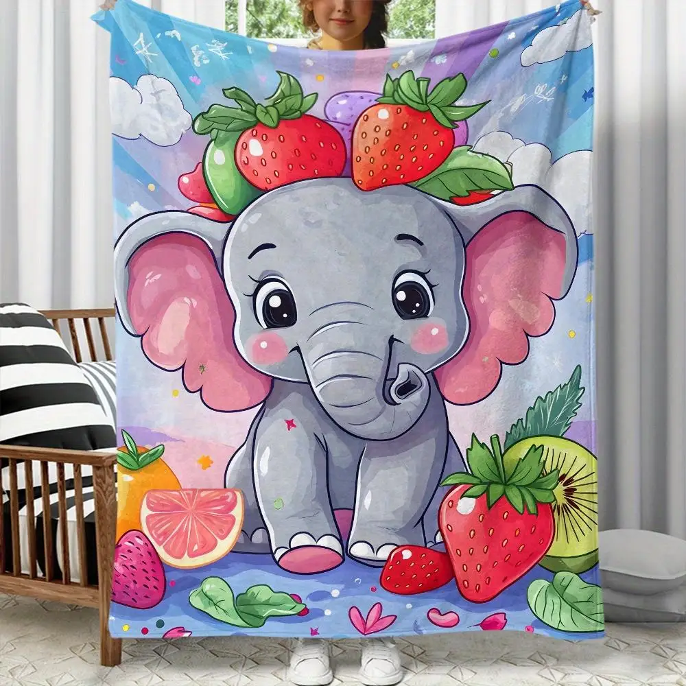 Cute elephant and fruit patterns Flannel printed blanket suitable for all seasons suitable living room office sofa and travel
