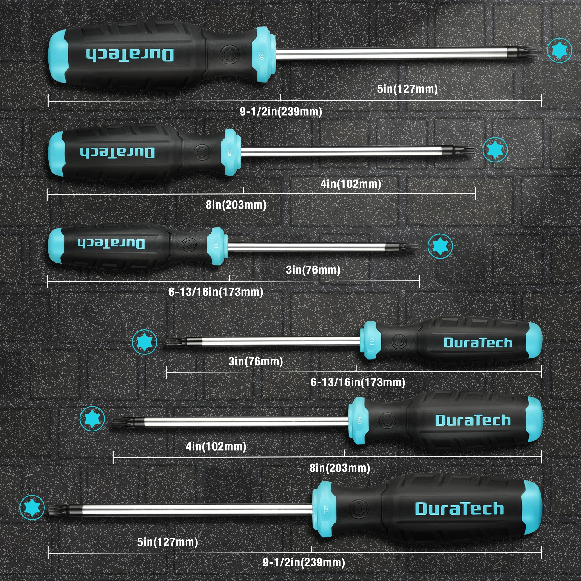 DURATacétone-Jeu de tournevis Torx magnétiques, jeu de tournevis 6 pièces, stockage rotatif à 180 ° T1, pointe magnétique, manche en acier