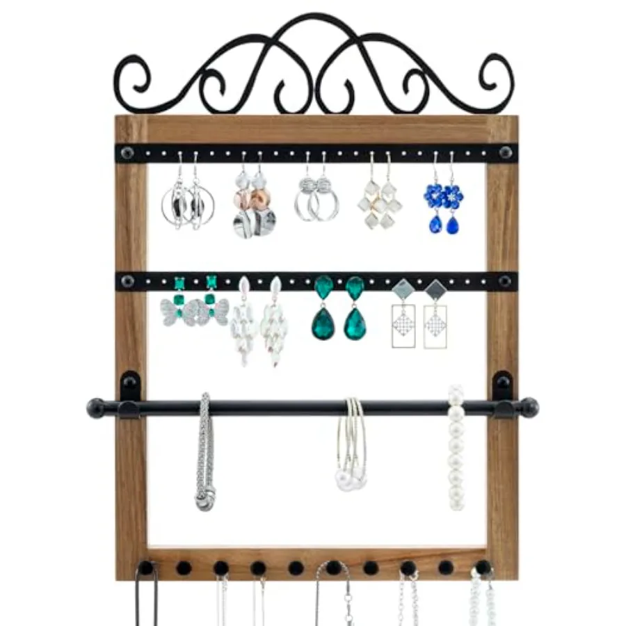

Настенный органайзер для ювелирных изделий из дерева акации и черного металла премиум-класса, держатель для ожерелья, серег, браслетов и