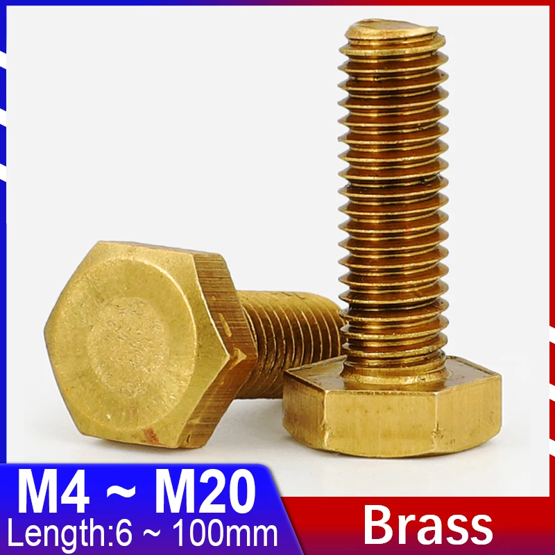 

1~20 Pcs Brass Hexagonal Machine Screws Copper Bolts Hexagon Head Screws Threaded HW207 DIN933 M4 M5 M6 M8 M10 M12 M14 M16 M20