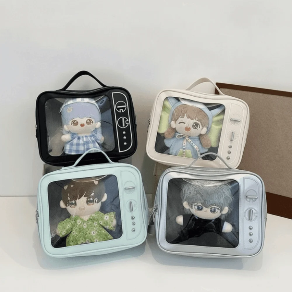 Cute PU TV Model Backpack Ulzzang Lightweight Transparent Layer Ita Bag Large Capacity Hand-held Shoulder Bag Daily