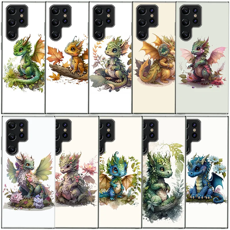 Cute Mythical Dragon Clear Phone Case For Samsung Galaxy S20 S21 S23 FE S22 Plus S24 Ultra S10 S10E S9 S8 Soft Back Cover