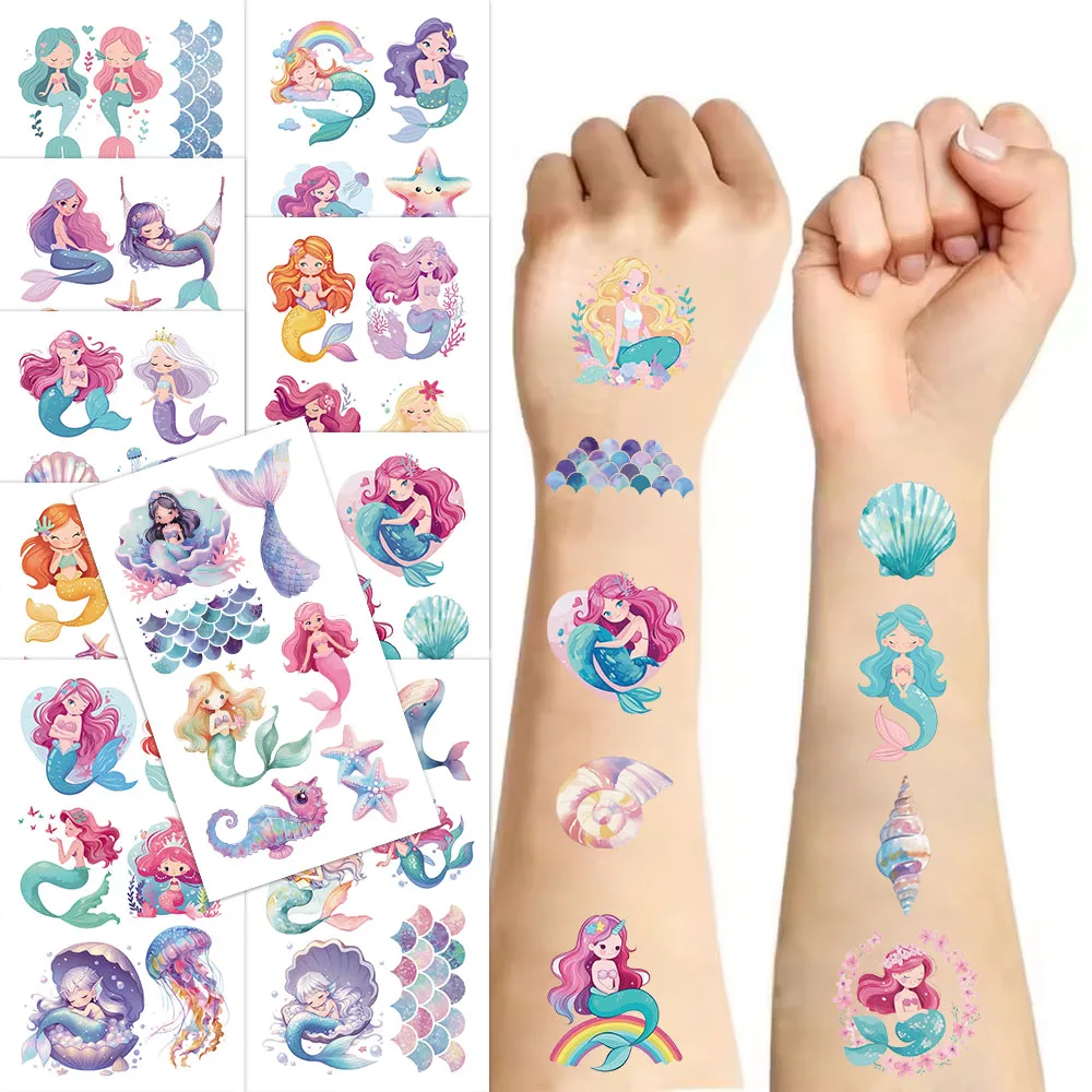 10PCS Mermaid Tattoo Stickers Exquisite Color Fake Tattoo Personalized Retro Tattoo Premium Waterproof Durable