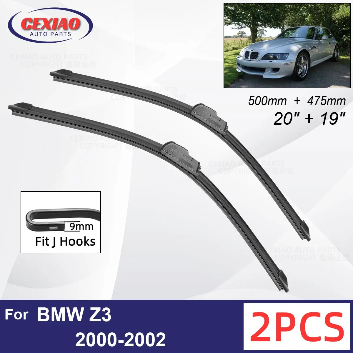 

Car Wiper For BMW Z3 2000-2002 Front Wiper Blades Soft Rubber Windscreen Wipers Auto Windshield 20" 19" 500mm 475mm 2001