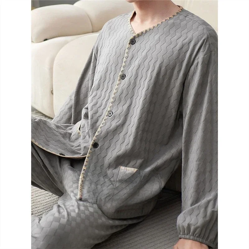 

Кардиган с длинным рукавом из 100% хлопка, можно носить на улице, домашняя одежда, мужская пижама, джентльменская Пижама на весну и осень