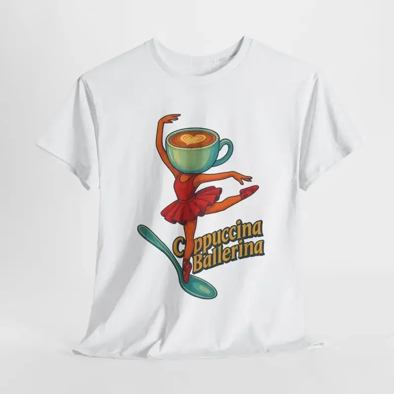Cute Coffee Ballerina T Shirt Kawaii Cappuccino Vintage Cartoon Funny Lover Bartender Dance