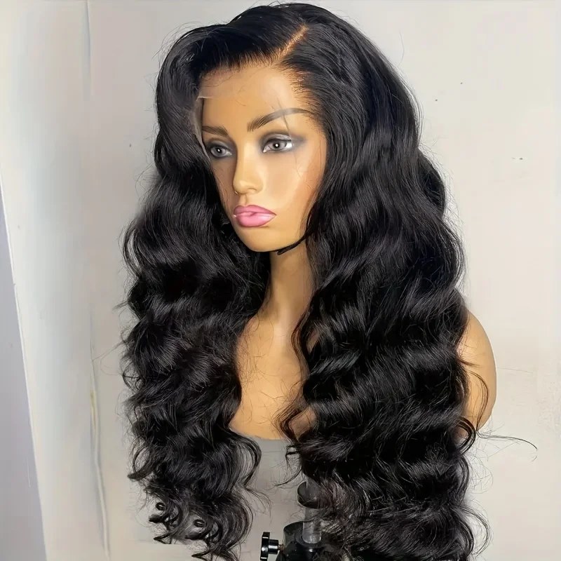 

13x6 Human Wave Wig, High-Definition Lace Forehead Wig for Women, 40 Inches, 250% Density Natural Black Hair Color, No Glue Wigs