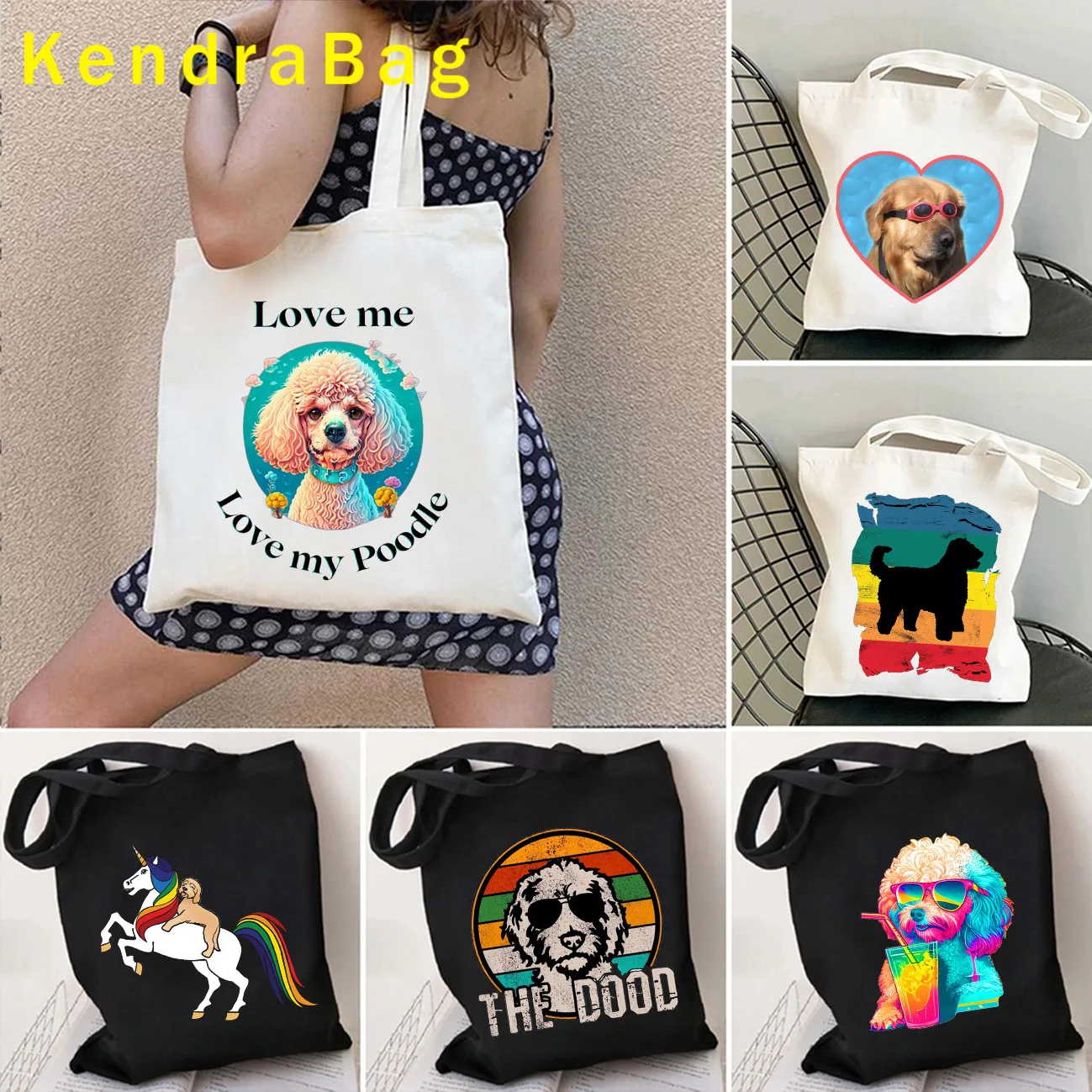 

Funny Poodle Dog Lover Silhouette Christmas Cute Gifts Animal Doodle Groodle Dog Canvas Shoulder Tote Bag Shopper Cotton Handbag