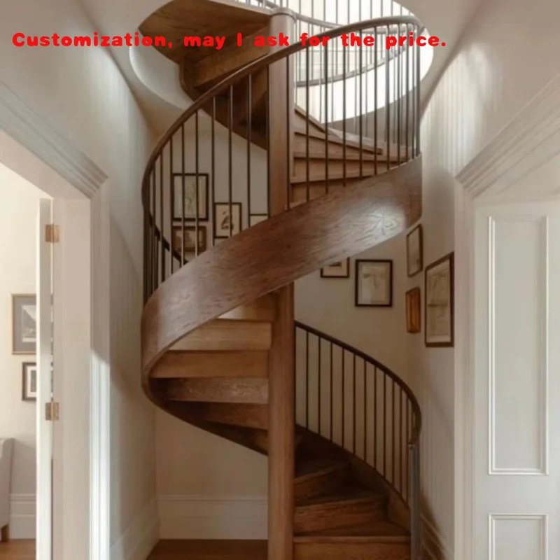 

custom.Modern Indoor Solid Wood Rotating Staircase Design with Artistic Handrails Simple and Fashionable Made in China