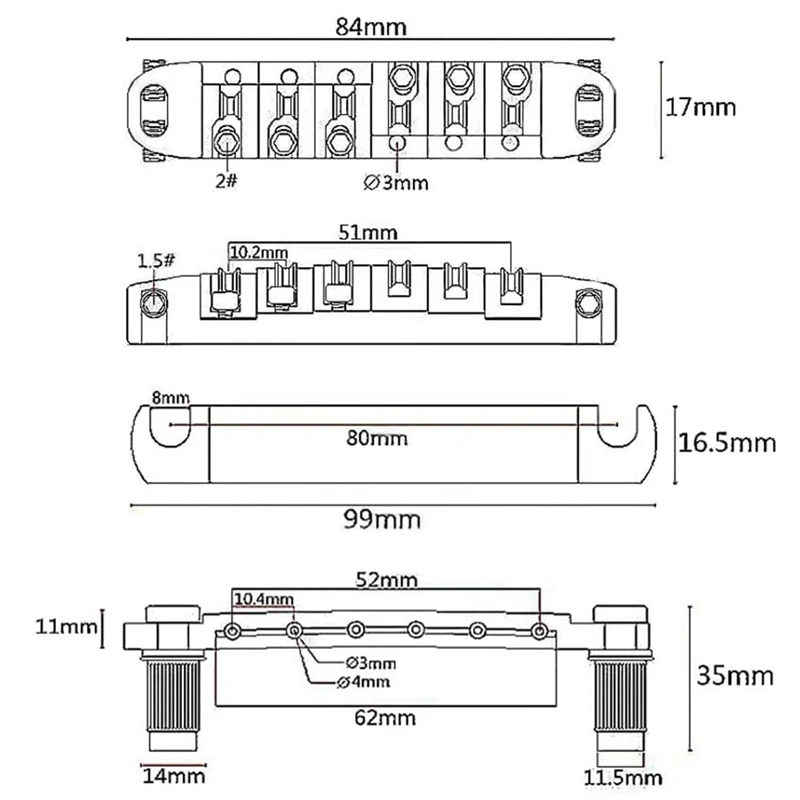 Puente de Metal para guitarra eléctrica LP SG, puente de bloqueo tune-o-matic TOM, Juego de piezas traseras