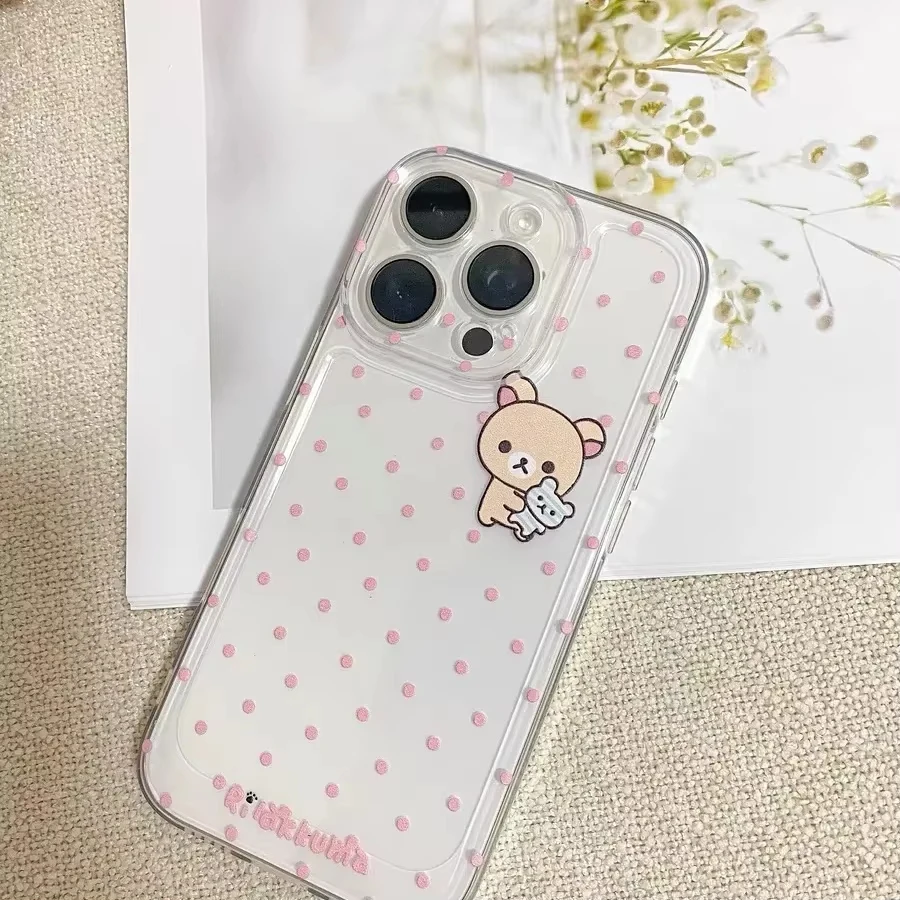 حافظة شفافة جميلة R-Rilakkuma لهاتف آيفون 16 15 14 13 12 Mini 11 Pro Max XS X XR 8 7 Plus غطاء سيليكون سائل مقاوم للصدمات Funda