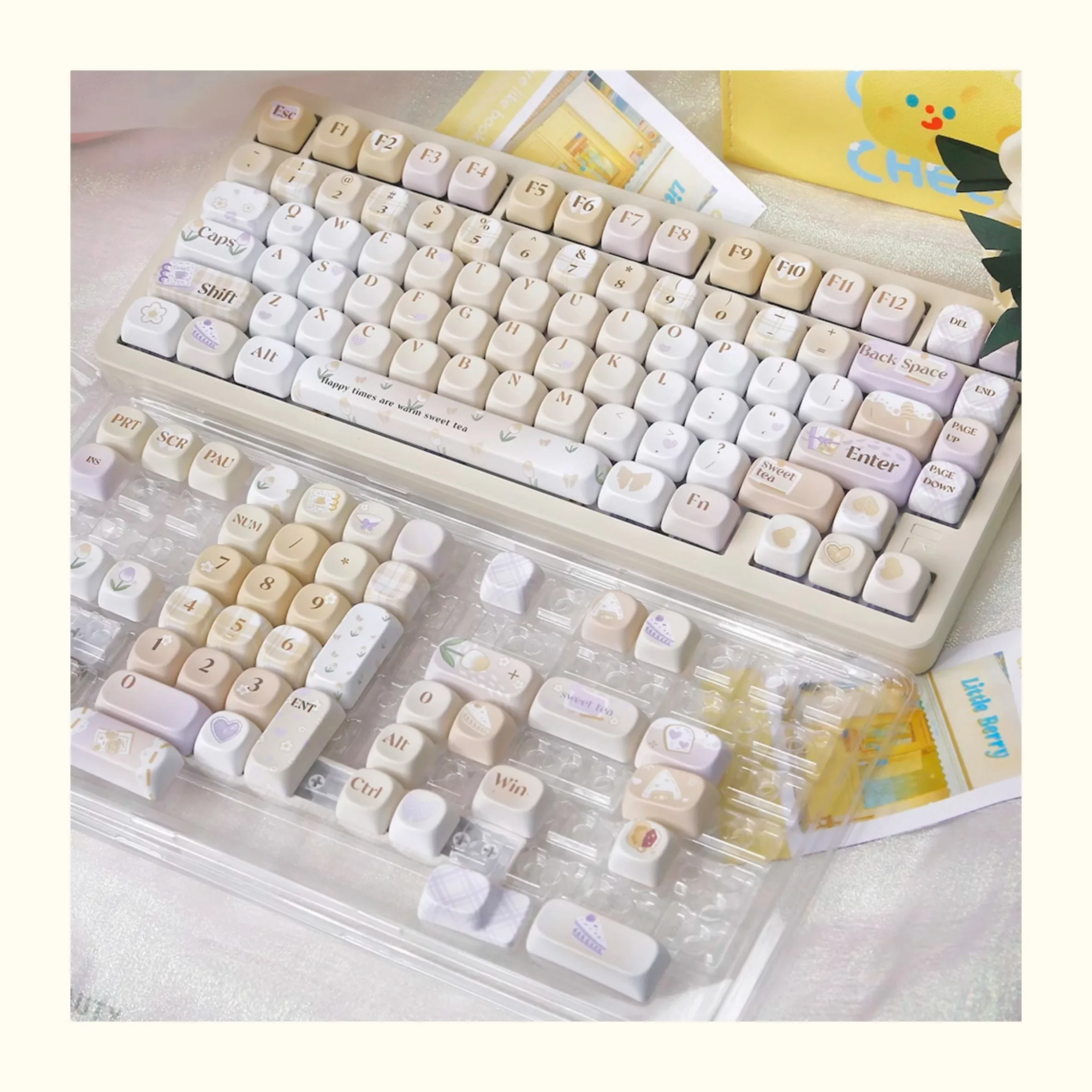 MOA height keycap PBT round cute milk yellow with split space mechanical keyboard adaptation