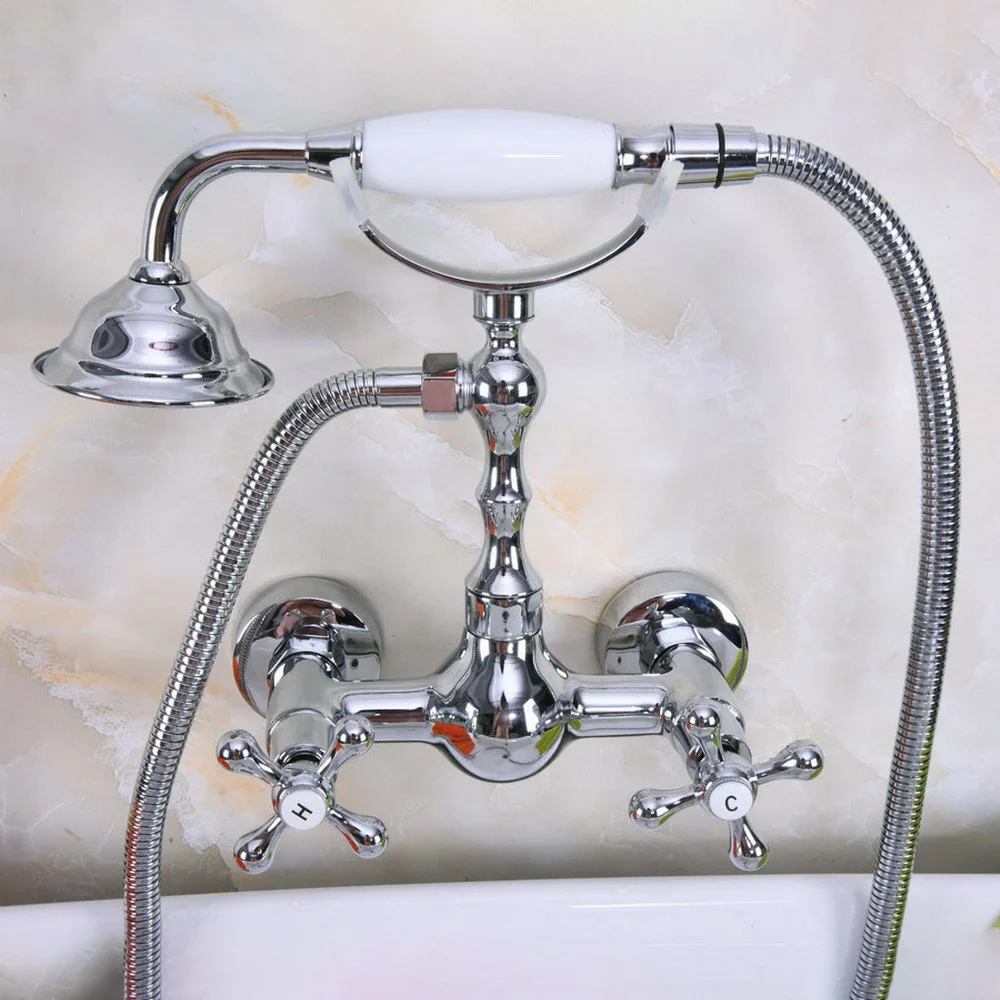 

Polished Chrome Brass Wall Mount Bathtub Faucet with Handheld Shower Set +1500MM Hose Mixer Tap 2na192