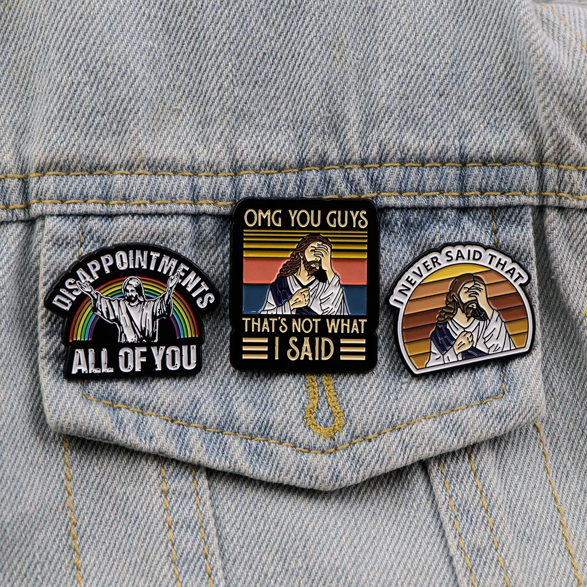 Vintage I Never Said That Lustige Jesus Emaille Pin Brosche Pines Anstecknadeln Abzeichen auf Rucksack Kleidung Accessoires Modeschmuck – Detail 2