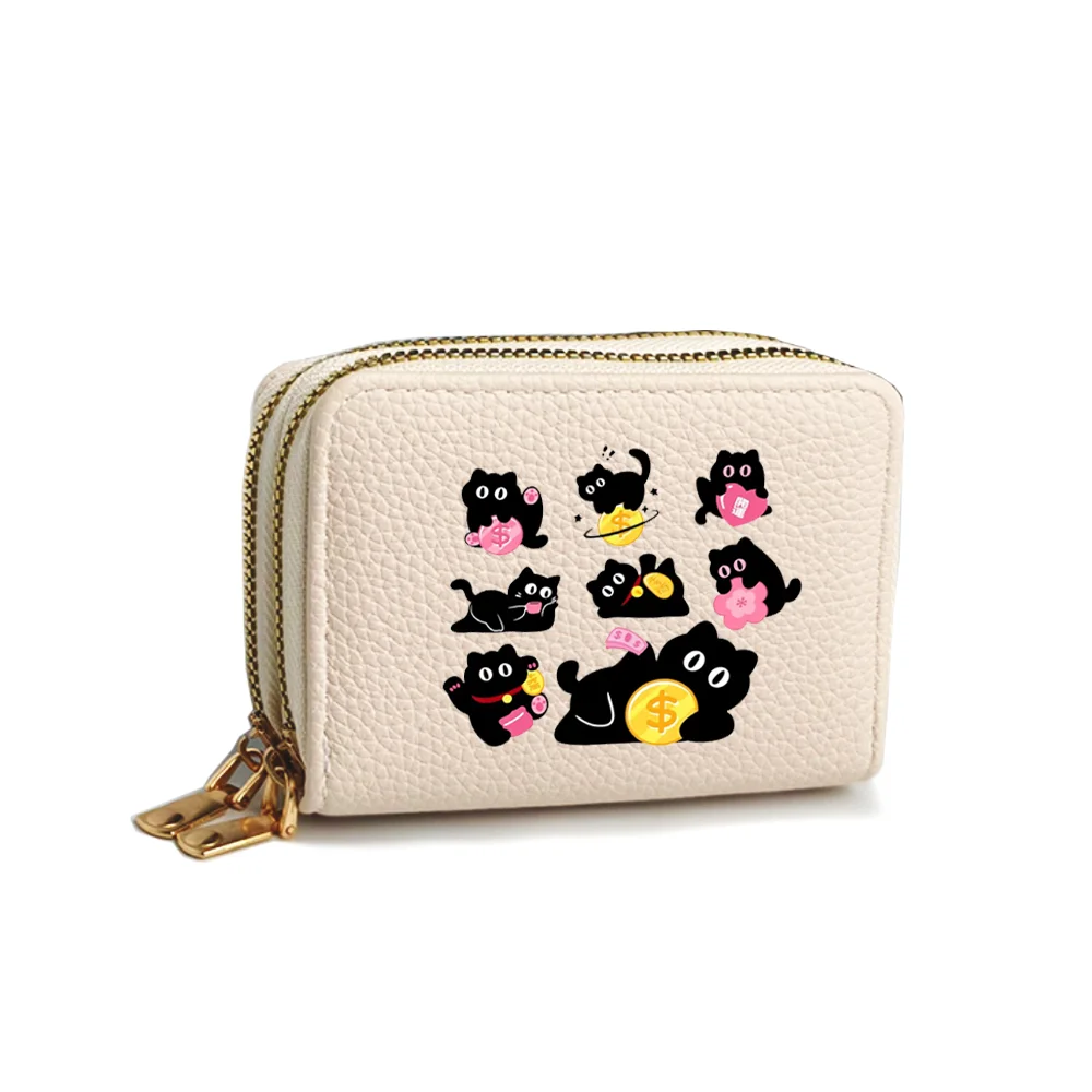 Cute Lucky Cat Animation Image Design PU Leather Multi-card Slot Zipper Credit Card Coin Coin Purse And Fashion Women's Wallet