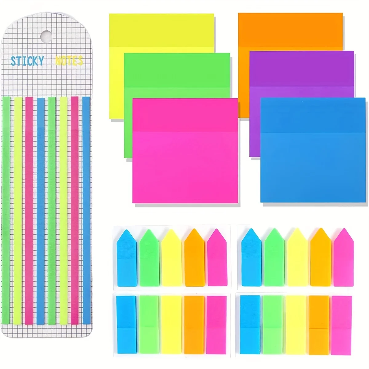 11Pack Transparent Sticky Note Pads Set,Long Page Markers Sticky Index Tabs, Arrow Flag Tabs Colored For Page Marker Bookmarks