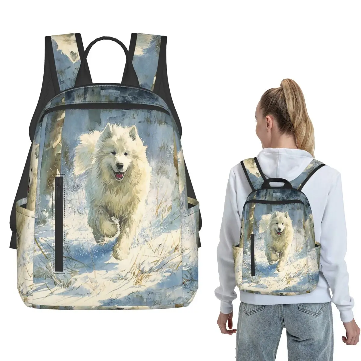 Samoyed Dog In The Snow Backpack Large Capacity Kids BookBag School Bag Shoulder Bags for Men Women