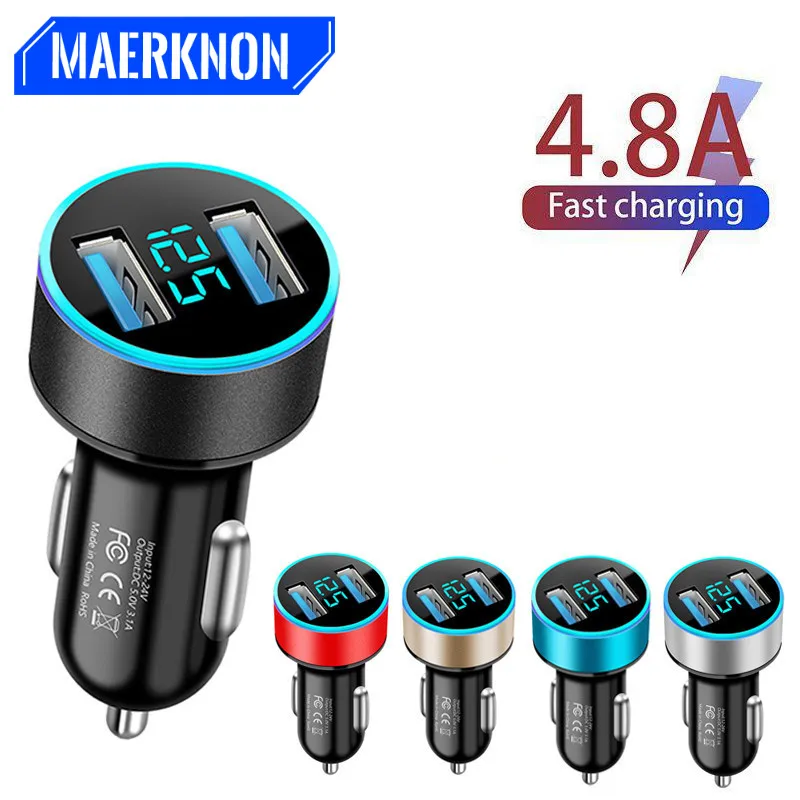 5V 4.8A Car Charger 2 Ports Fast Charging For Samsung Huawei iphone 14 13 12 Xiaomi Universal LED Dual USB Car-Charger Adapter