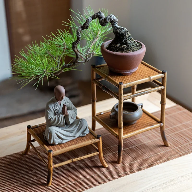 

Chinese style antique rack Creative Duobao Pavilion Tea set storage shelf Meifei Bamboo Desktop Decoration utility adornment hot