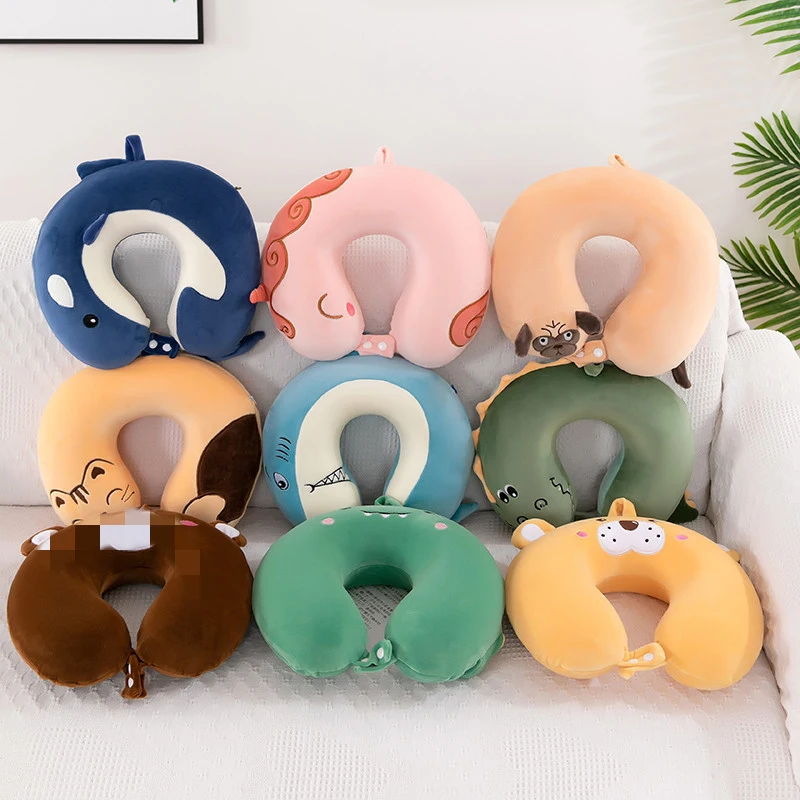 U-shaped Neck Pillow Animal Modeling Travel Pillow Inflatable Memory Foam Fatigue Relief Flight Headrest Sleep Cushion For Plane