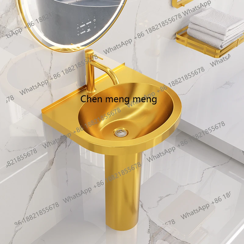 

304 gold stainless steel column basin floor-to-ceiling integrated bar high-end washbasin