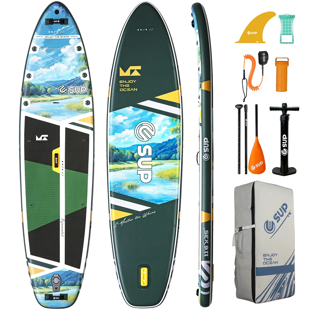 Extra Wide Stability PVC Beginner SUP Board with Easy Maneuver Inflatable Accessory Convenient Storage Bag & Repair Kit