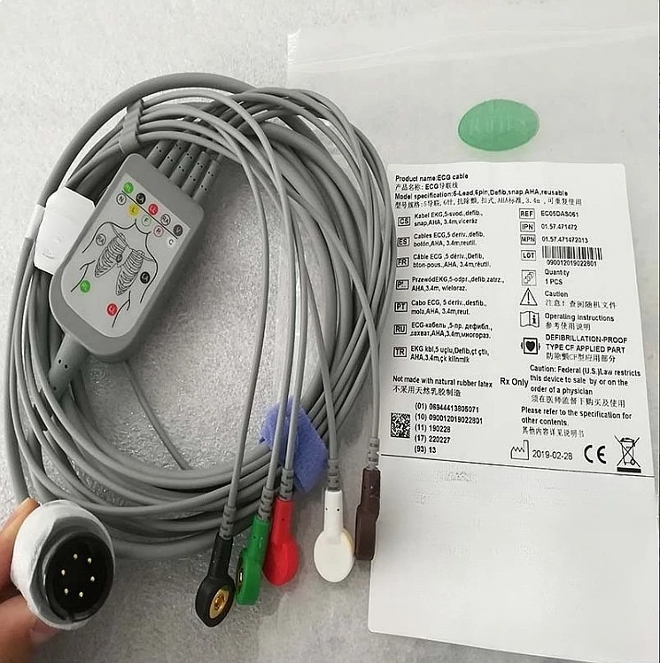 Edans Original ECG Monitors 6-pin Integrated Lead Wire 5-lead Anti-defibrillation Snap-on Type