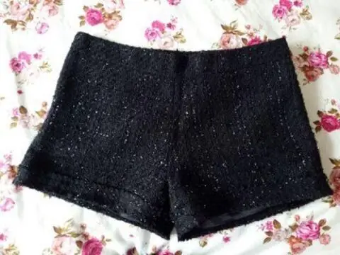 ブラック スリム フィット ツイード ブーティ ショーツ 女性用 韓国スタイル ファッション オールシーズン トレンディ モダン ボトムス