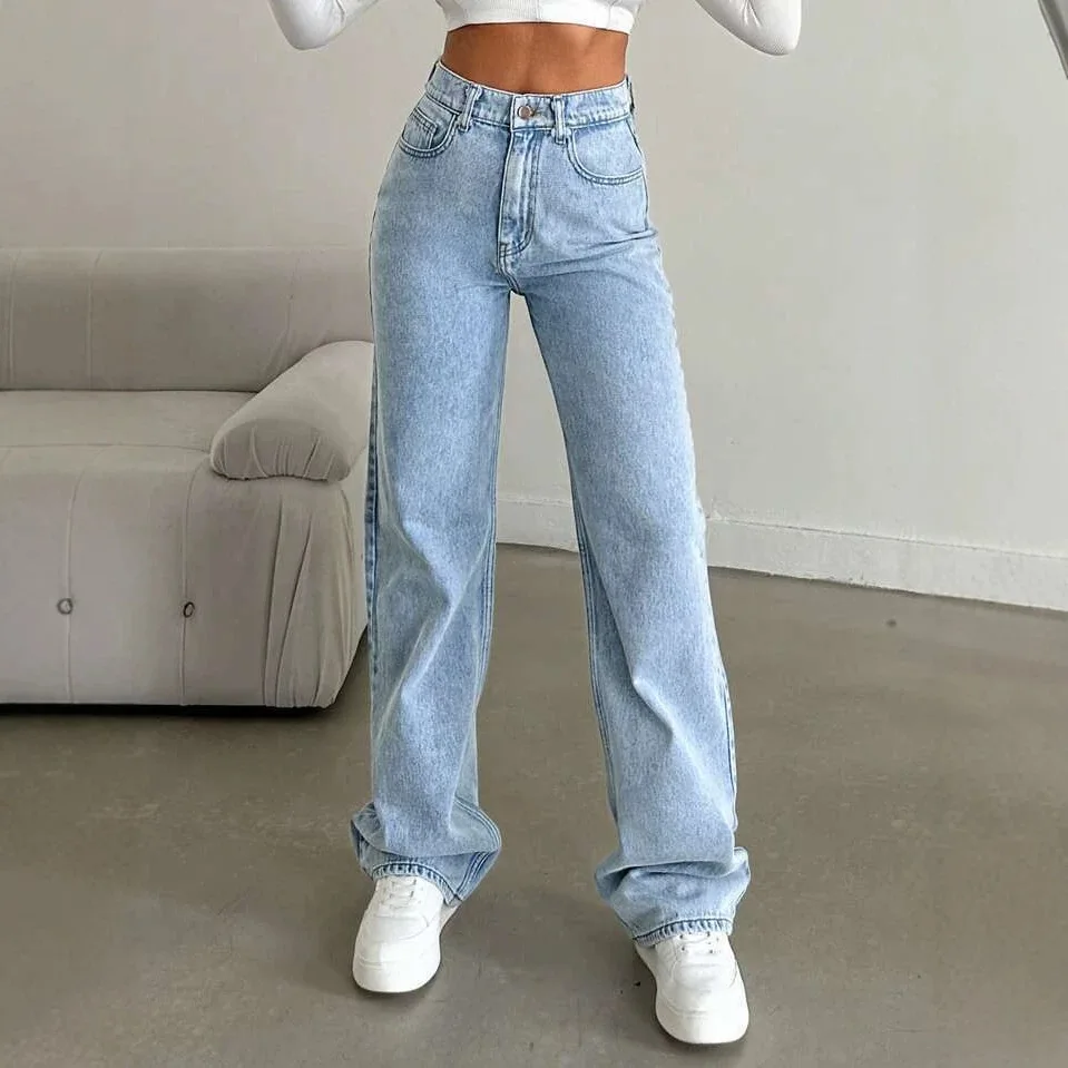 Deinm Pant Women Straight Trousers Wide Leg Long Pants Vintage Washed High Waist Loose Work Y2k Streetwear Elegant Casual Autumn