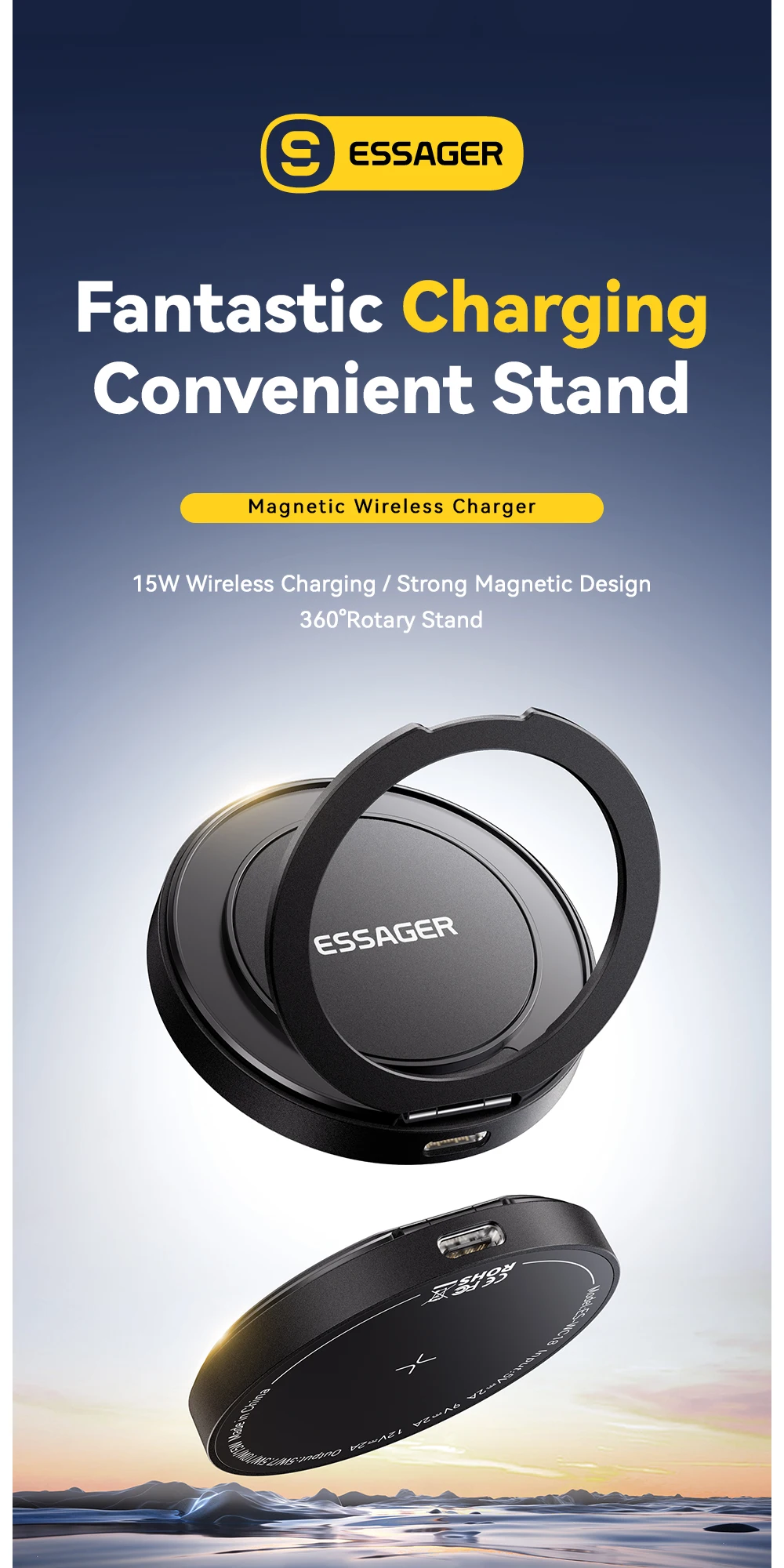 Essager Magnetisches kabelloses Ladegerät 15 W mit Kabel für iPhone 14 13 12 Pro Max Schnelles kabelloses Laden für Samsung Xiaomi-Kopfhörer – Detail 1