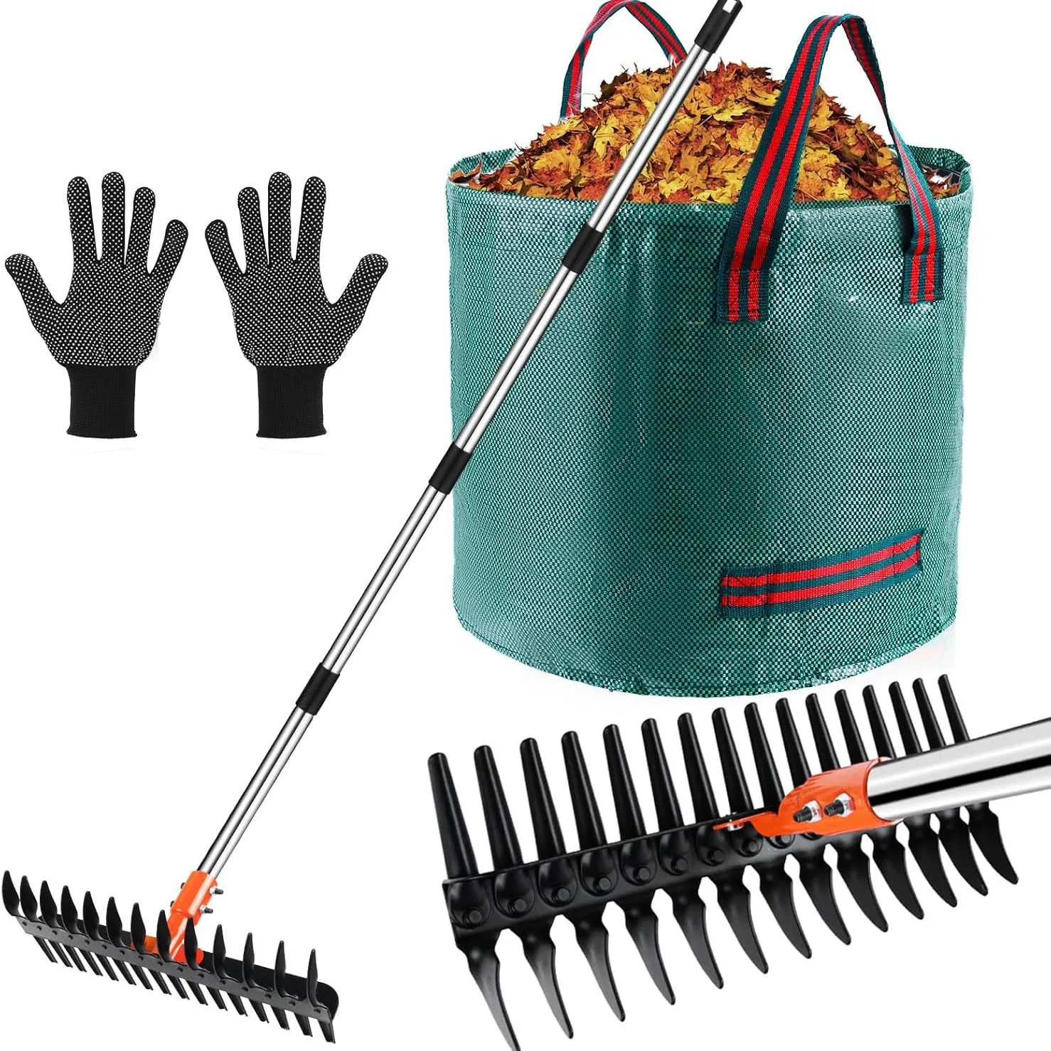 Doppelzahn-Blätterrechen, Gartenrechen zum Karten, Rasenrechen, Rechen für Gartengeräte