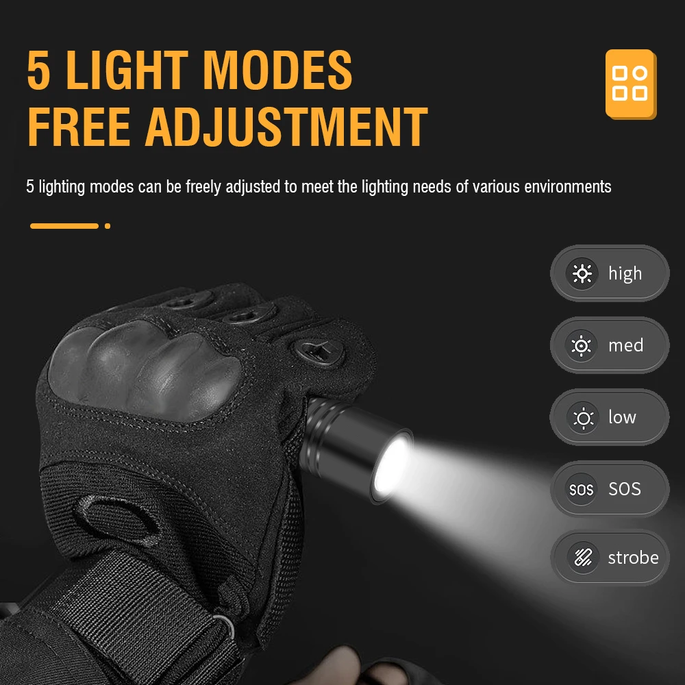 BORUiT V8 EDC Flashlight 800LM Type-C Rechargeable Tactical Flashlight with Clip Handheld Pocket Lantern for Camping Emergency