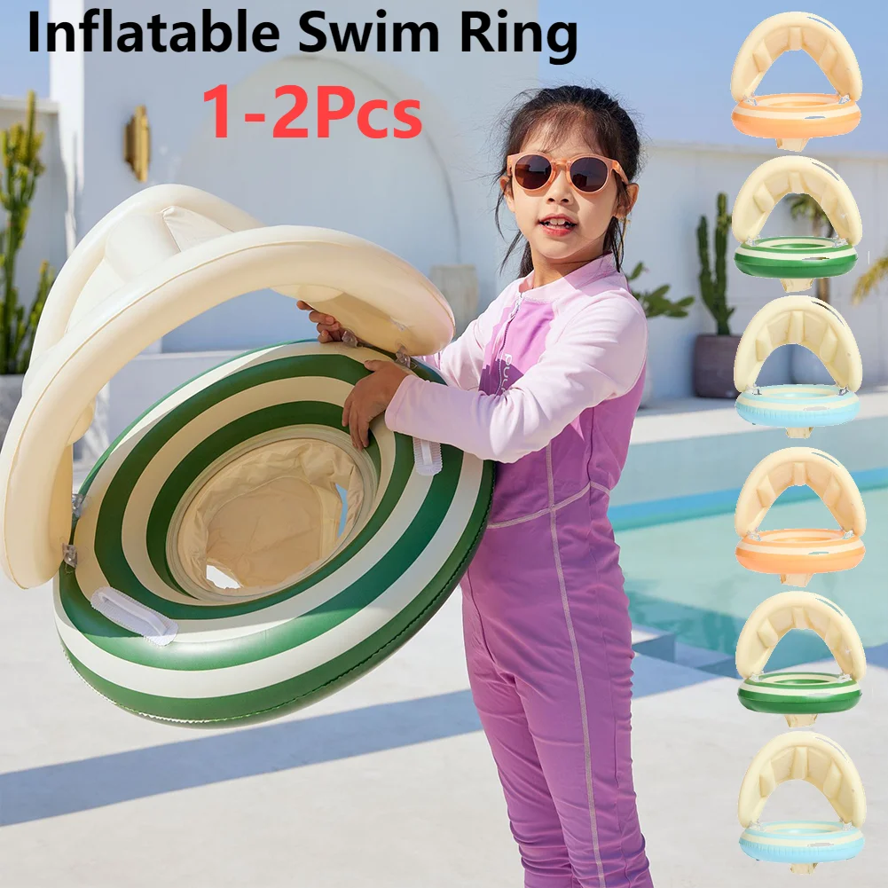 1/2PC Anello da nuoto per bambini Anello da nuoto gonfiabile con parasole staccabile A tenuta stagna Spiaggia per bambini Piscina Galleggiante per la festa in piscina estiva