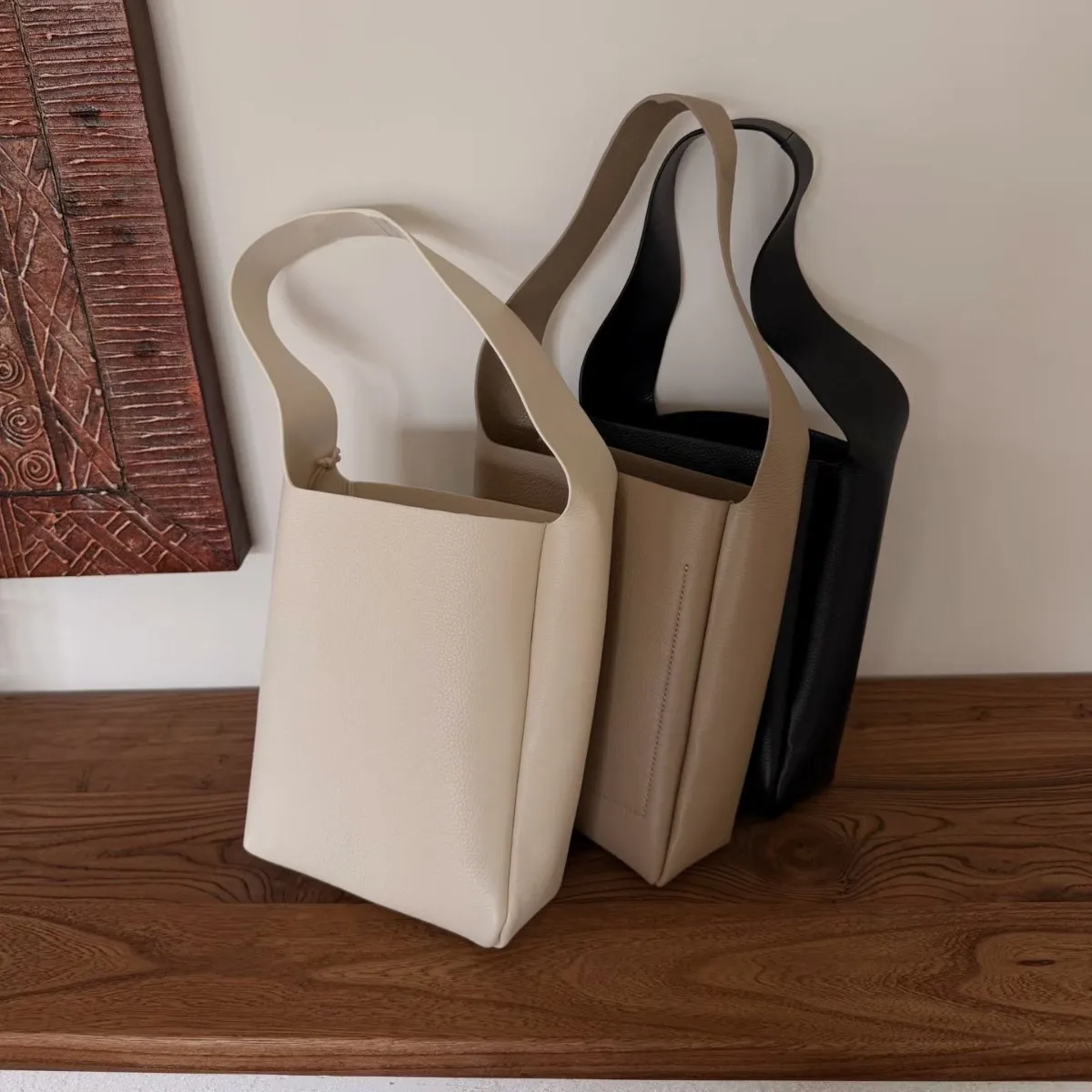 FIRMRANCH Solid Color Minimalist Style Large Capacity Premium Soft Top Cowhide Women's Shoulder Bag Bucket Fashion Tote Purse