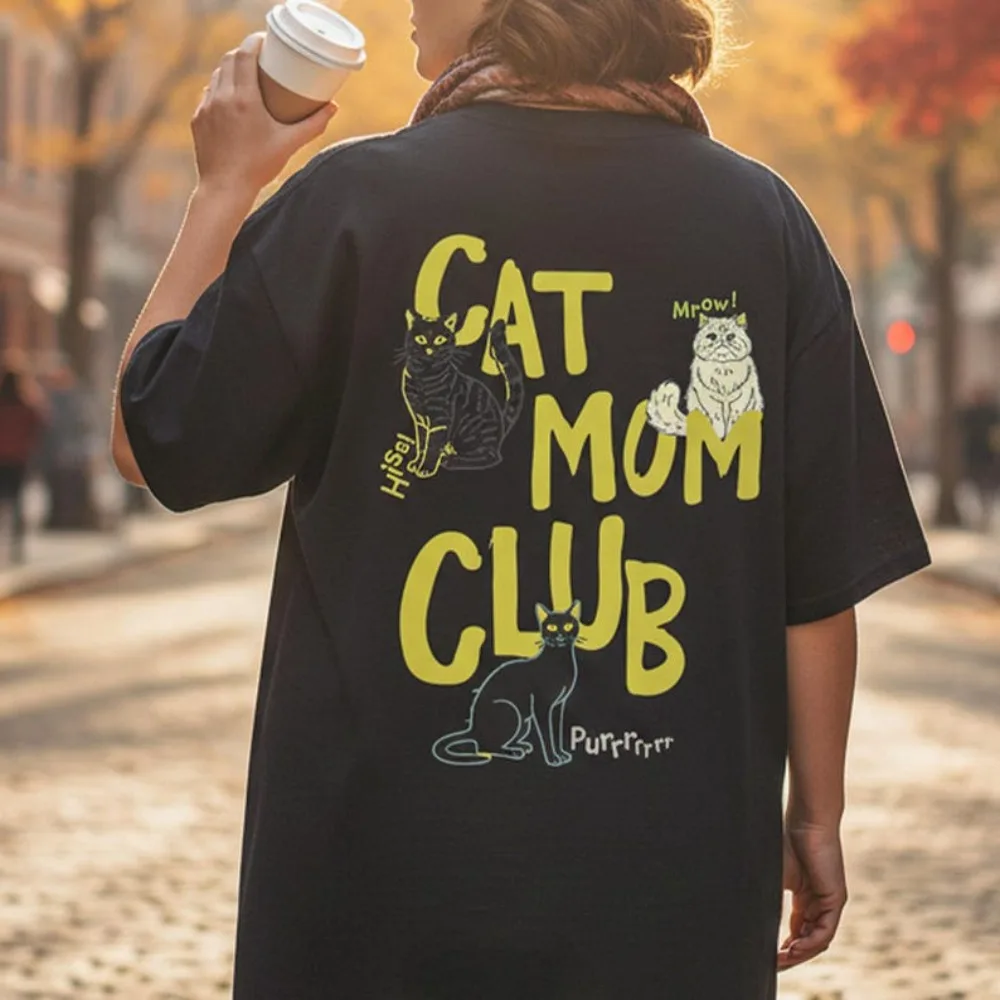 Chat maman Club chemise animaux amant cadeau chats mignons maman T-Shirt esthétique chat dame hauts décontracté mode cadeau pour son coton Streetwear