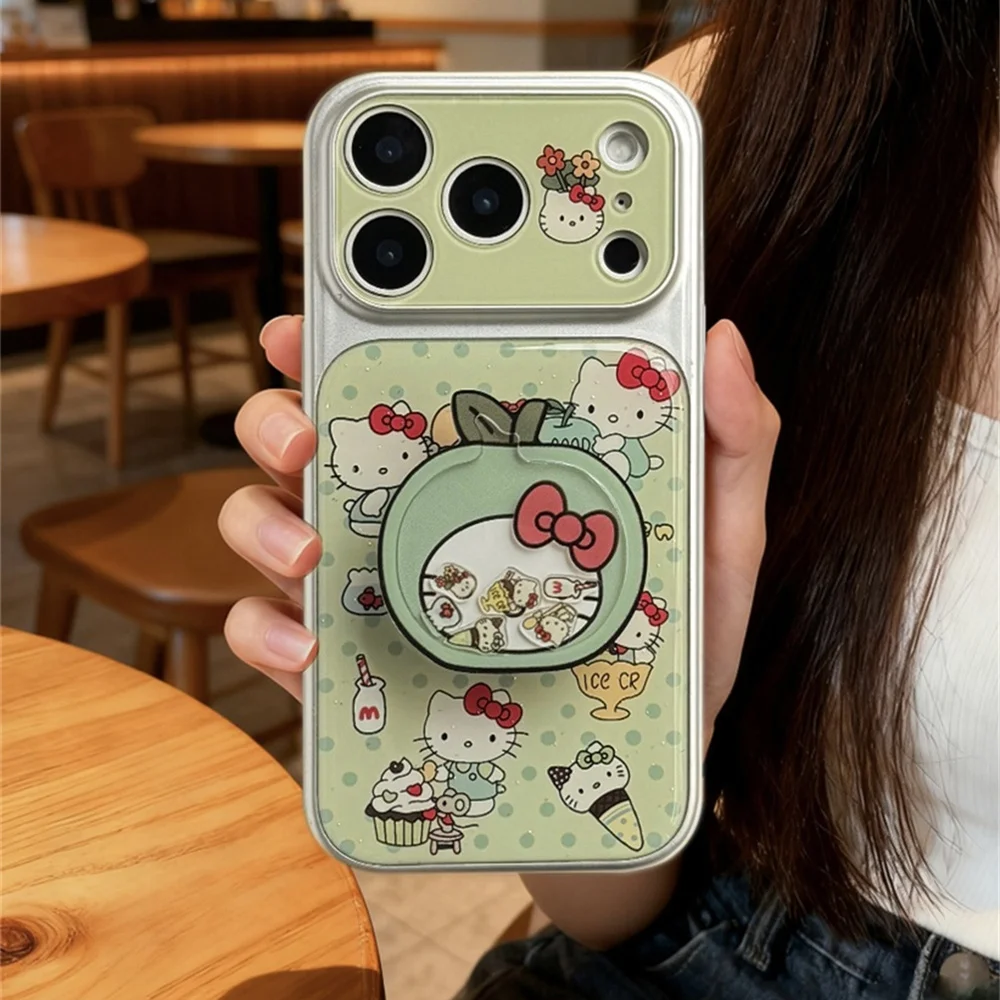 

Ins Fashion Cartoon Hello Kitty Phone Case for iPhone 16 15 14 13 16 Pro Max 17 Pro Cover with Shake Stand Cute Protection Cases