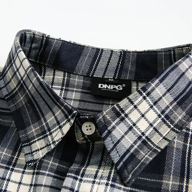 Men clothing 2025 casual plaid shirt retro embroidery pattern letter long sleeve shirt streetwear turn-down collar dress shirt