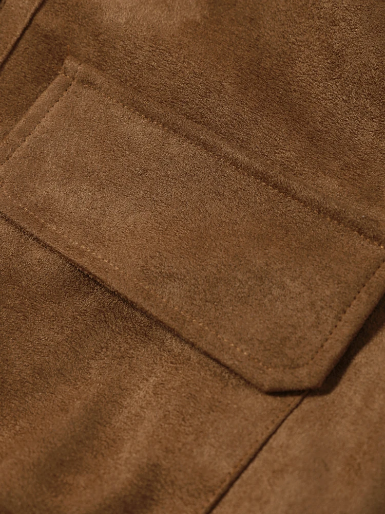 2026 Herbst Vintage Wildleder Damenjacke Langarm Revers Reißverschluss Tasche Stehkragen Kurzer Damenmantel Modische Streetwear-Oberbekleidung – Detail 6