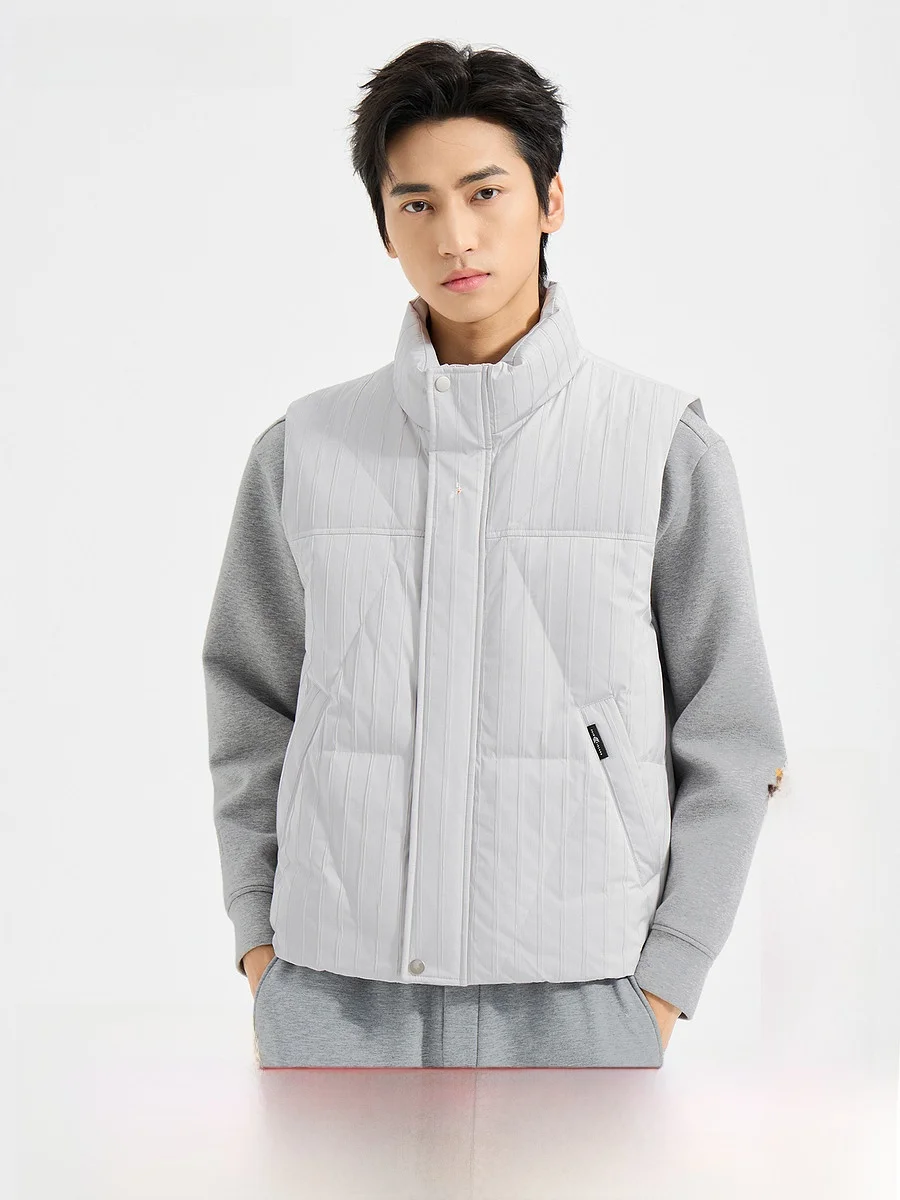 Lilanz Men's Quilted Vest Winter Fashion Warm Black Zipper Sleeveless Stand Collar Duck down Jacket Outerwear Polyester Nylon