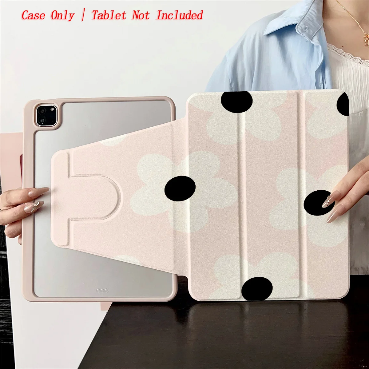 

Elegant Light Pink Background + Black&White Petals iPad Case For Apple iPad Pro 11/12.9 Air 3/4/5 Mini5/6 8th/9th/10th Gen Cover