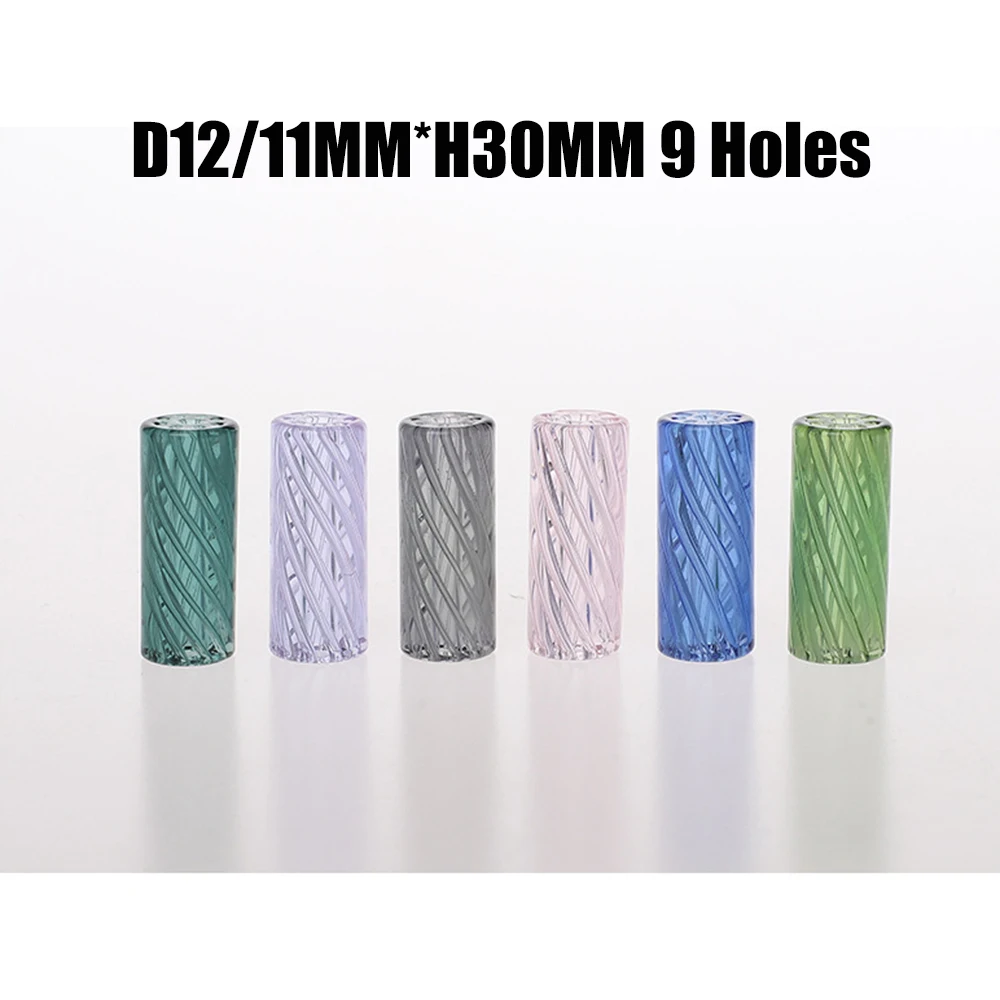 10Pcs 9 Holes 11mm 12mm H30mm Stripe Colour Mini Glass Cigaret Pipe Filter Tips Round Mouth for Dry Herb Tobacco Rolling Drip