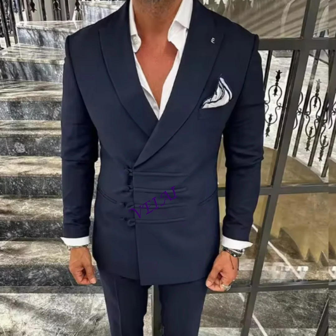 

CustomizedSingle Breasted Men Suits Slim Fit Peak Lapel 2 Pieces Wedding Groom Tuxedo Male Fashion Suit Set Jacket with Pants