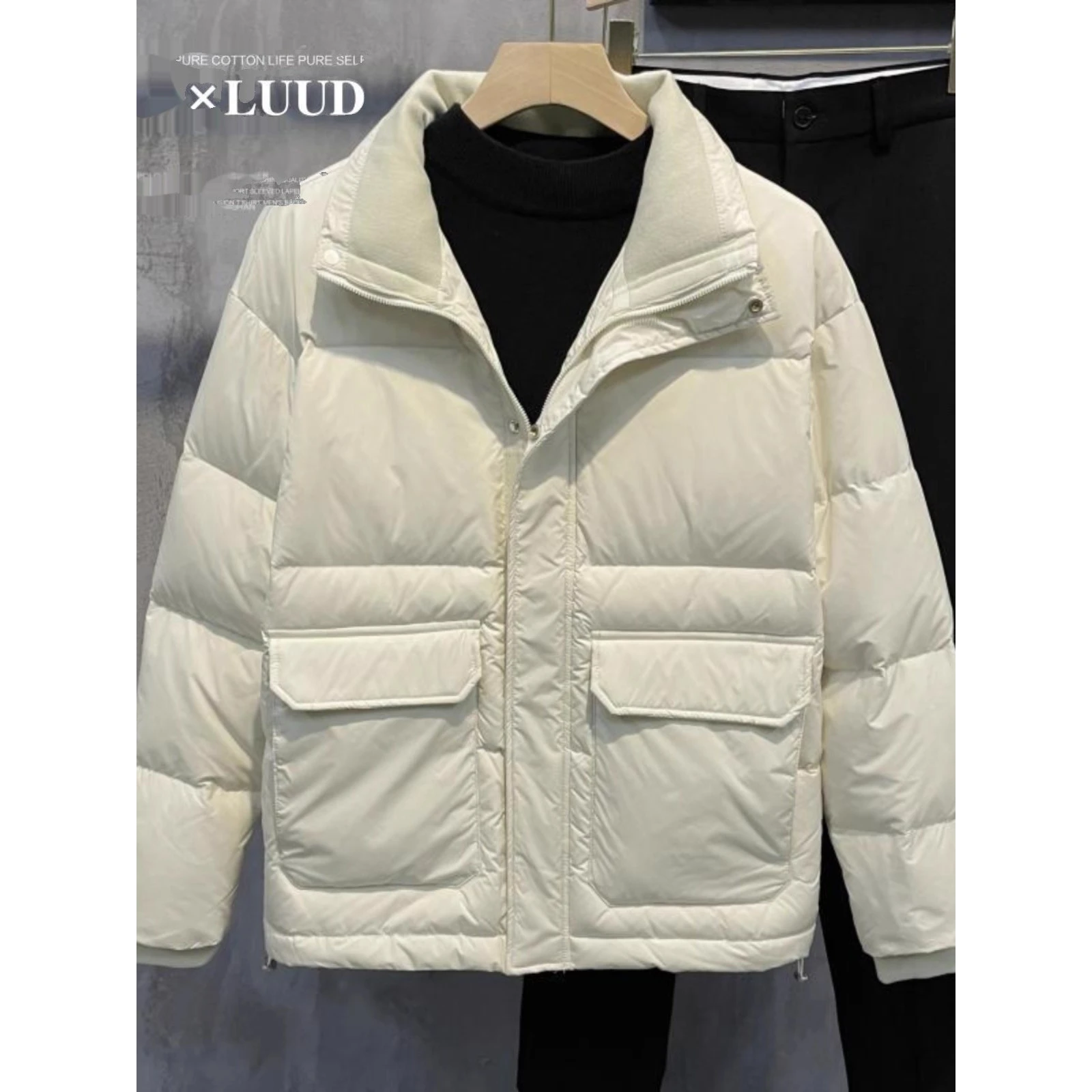 

Loose Fit Thiened Cotton Jaet Stand Collar Bread Sle Workwear for Men Autumn Winter plus Size Streetwear Retro American