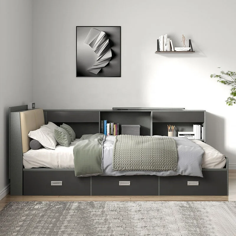 Furniture Frame Wood Rooms Designs Modern Wooden Single Kids House Nordic Electric Bed With Drawer