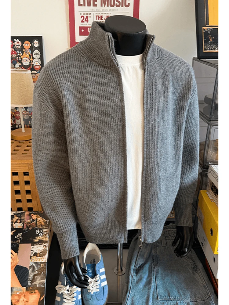Cárdigan is con Cierre, Cuello Alto, Ropa de Punto para Hombre, Estilo Retro Americano, Primavera-Otoño, Sensación de Alta ...
